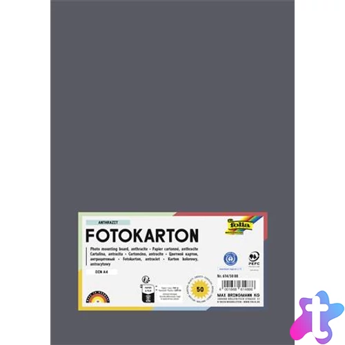 Dekorkarton, 2 oldalas, A4, 300 g, 50 lap, FOLIA, antracitszürke