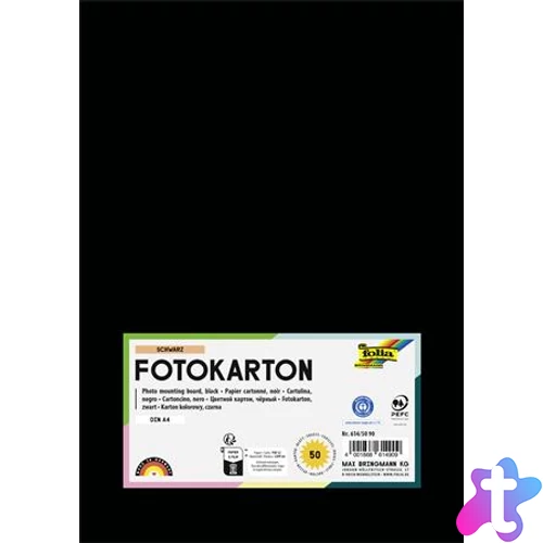 Dekorkarton, 2 oldalas, A4, 300 g, 50 lap, FOLIA, fekete
