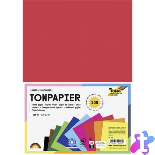 Színes papír, A4, 130 g, 10x10 lap, FOLIA, vegyes színek