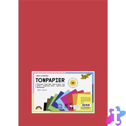 Színes papír, A3, 130 g, 10x5 lap, FOLIA, vegyes színek