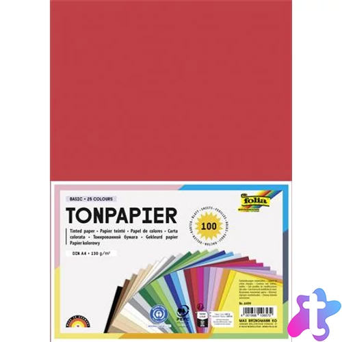Színes papír, A4, 130 g, 25x4 lap, FOLIA, vegyes színek