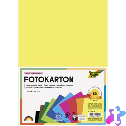 Dekorkarton, 2 oldalas, A4, 300 g, 10x5 lap, FOLIA, vegyes színek