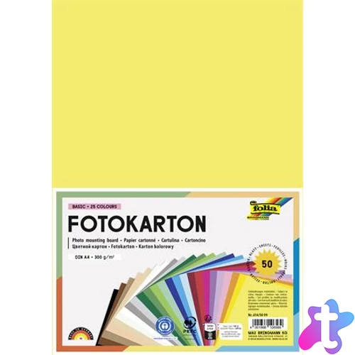 Dekorkarton, 2 oldalas, A4, 300 g, 25x2 lap, FOLIA, vegyes színek