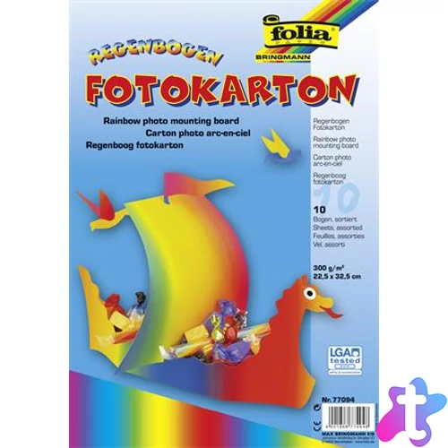 Dekorkarton, 2 oldalas, 22,5x32 cm, 300 g, 10 lap, FOLIA, szivárvány szín