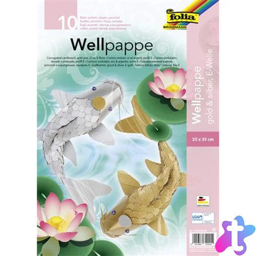 Hullámkarton, 25x35 cm, 10 lap, FOLIA, arany és ezüst vegyes színek
