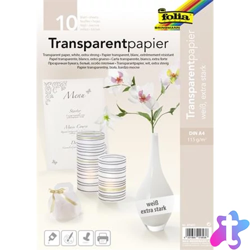 Pauszpapír, A4, 115 g, 10 lap, FOLIA, fehér