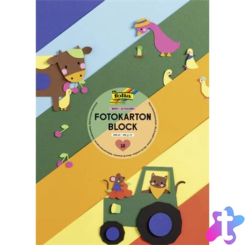 Dekorkarton, 2 oldalas, A3, 300 g, 10 lap, FOLIA, „Basic”, vegyes színek