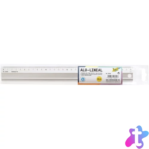 Vonalzó, aluminium, csúszásgátlós, 30 cm, FOLIA
