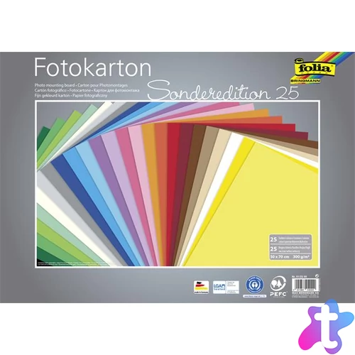 Dekorkarton, 2 oldalas, 50x70 cm, 300 g, 25 lap, FOLIA, vegyes színek