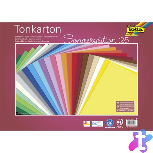 Dekorkarton, 2 oldalas, 50x70cm, 220 g, 25 lap, FOLIA, vegyes színek