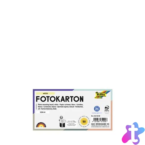Dekorkarton, 2 oldalas, A4, 300 g, 50 lap, FOLIA, fehér