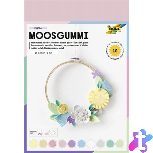 Moosgumi, 20x29 cm, 10 lap, FOLIA "Pastel", 10 különböző pasztell szín