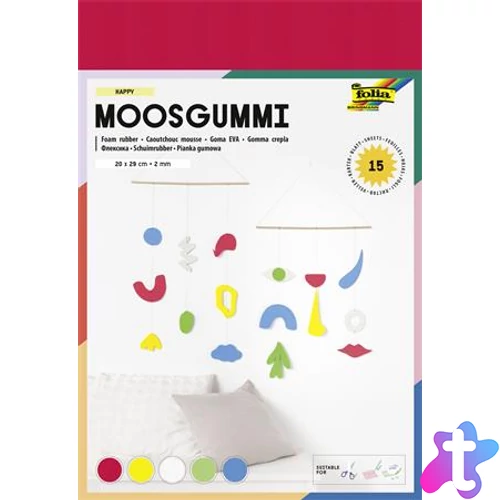 Moosgumi, 20x29 cm, 15 lap, FOLIA "Happy", 5 különböző szín