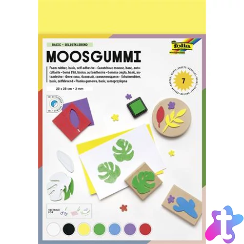 Moosgumi, öntapadó, 20x29 cm, 7 lap, FOLIA "Basic", 7 különböző szín