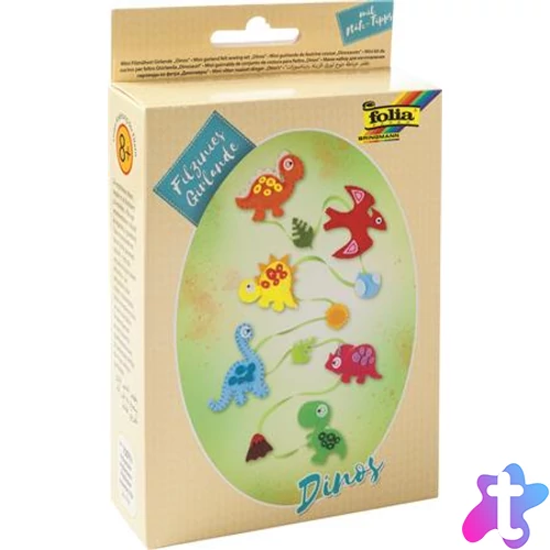 Kreatív mini filc varrókészlet, girland, FOLIA, dinoszaurusz