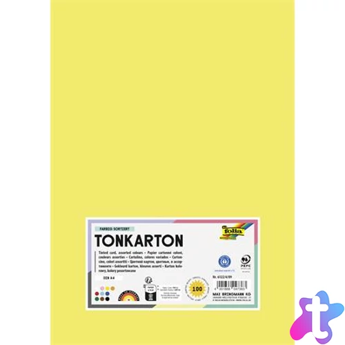 Dekorkarton, 2 oldalas, A4, 220 g, 100 lap, FOLIA "Basic", 10 különböző szín