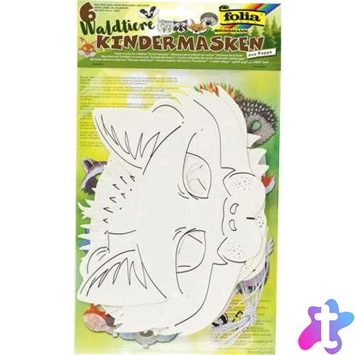 Kreatív maszk, 6 db, fehér, FOLIA, erdei állatok