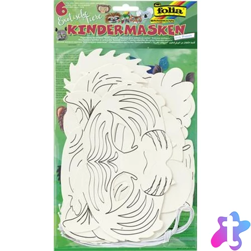 Kreatív maszk, 6 db, fehér, FOLIA, egzotikus állatok
