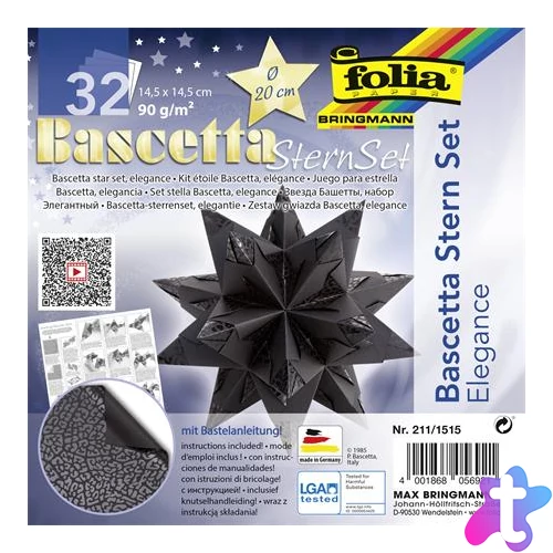 Bascetta csillag készlet, 14,5x14,5 cm, 90 g, 32 lap, FOLIA, fekete-vadvilág