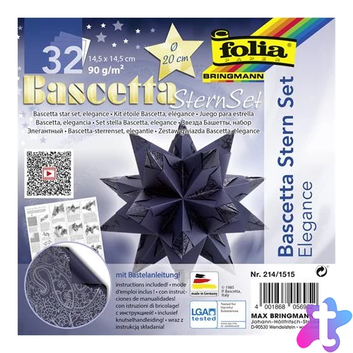 Bascetta csillag készlet, 14,5x14,5 cm, 90 g, 32 lap, FOLIA, kék-indiai álom