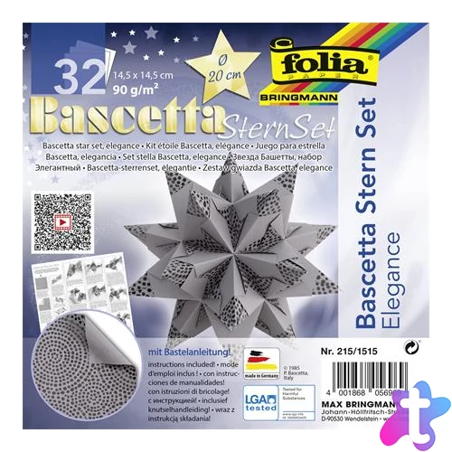 Bascetta csillag készlet, 14,5x14,5 cm, 90 g, 32 lap, FOLIA, antracit-gyöngyök