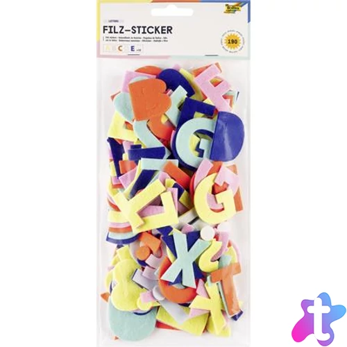 Matrica készlet, filc, 190 db, betűk, FOLIA, különböző színek