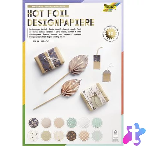 Dekorpapír, A4, 165 g, 12 lap, FOLIA, 12 különböző mintával