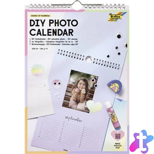 Falinaptár, kreatív, A4, 190 g, 13 oldal, FOLIA, egyedi fotós, szivárvány