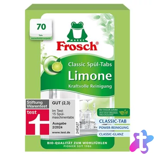 Mosogatógép tabletta, 70 db, FROSCH, zöldcitrom