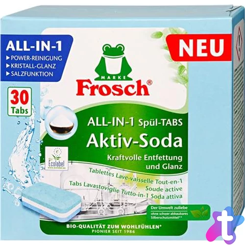 Mosogatógép tabletta, 30 db, FROSCH "All-in-1", aktív szóda