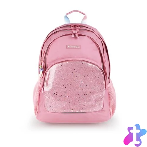 Hátizsák, iskolatáska, cipzáras, GABOL "Glam", rózsaszín csillámos