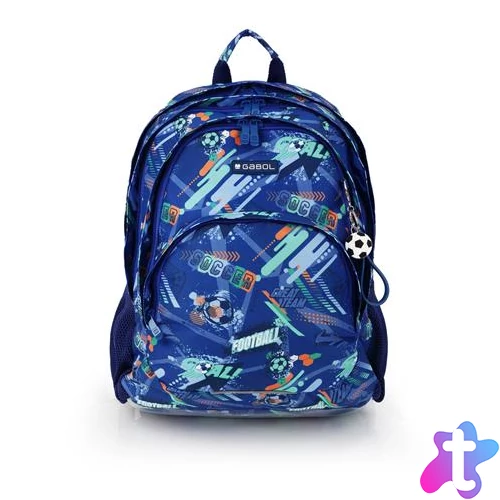 Hátizsák, iskolatáska, cipzáras, GABOL "Crew", kék, foci