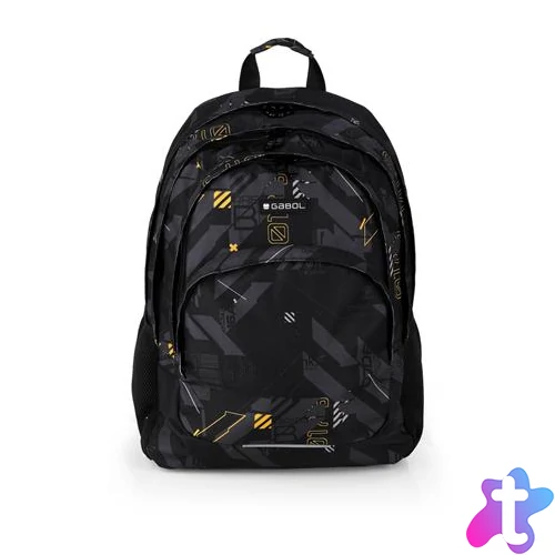Hátizsák, iskolatáska, cipzáras, GABOL "Byte", fekete, geometrikus mintás