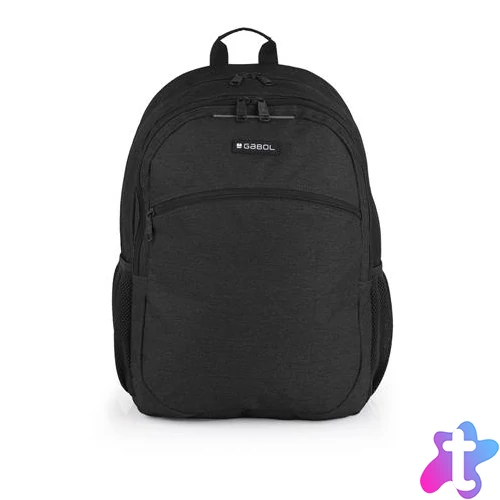 Hátizsák, iskolatáska, notebook tartóval, cipzáras, GABOL "Wolf", fekete