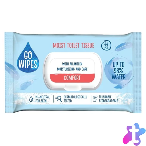 Toalettpapír, nedves, visszazárható tetővel, 44 db, GO WIPES "Comfort"