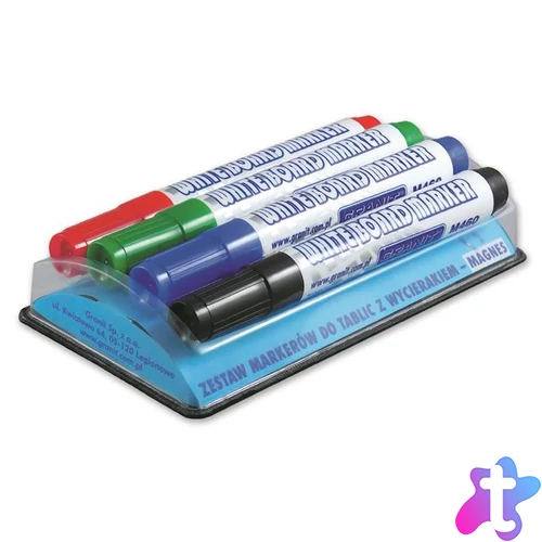 Táblamarker készlet, 2-3 mm, kúpos, mágneses tolltartóval, GRANIT "M460", 4 különböző szín