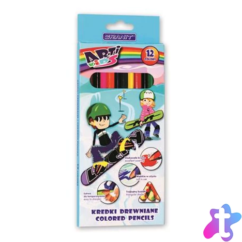 Színes ceruza készlet, háromszögletű, GRANIT "Arti Kids", 12 különböző szín