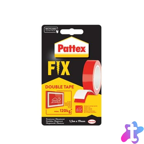 Ragasztószalag, kétoldalas, 19 mm x 1,5 m, HENKEL "Pattex Fix 120 kg", piros
