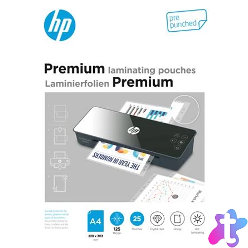 Meleglamináló fólia, 125 mikron, A4, fényes, 25 db, HP "Premium"
