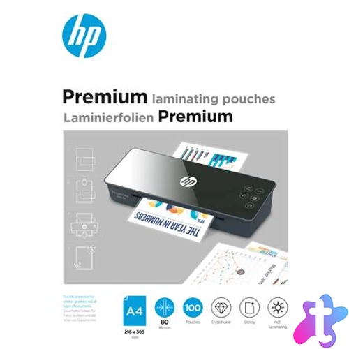 Meleglamináló fólia, 80 mikron, A4, fényes, 100 db, HP "Premium"