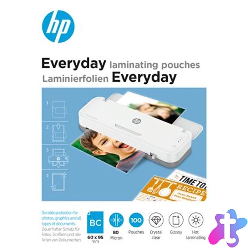 Meleglamináló fólia, 80 mikron, 60x95 mm, fényes, 100 db, HP "Everyday"