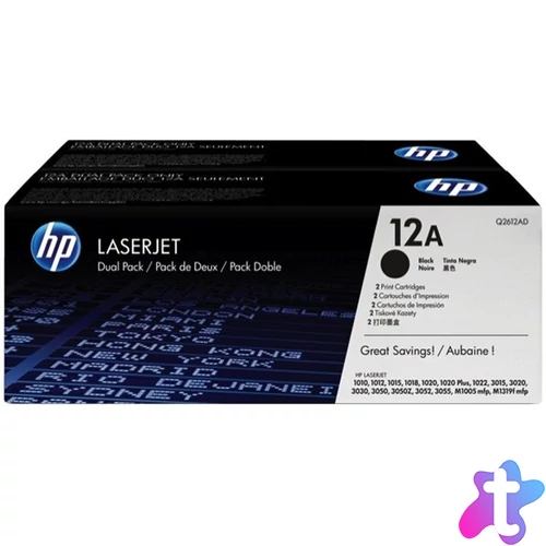 Q2612AD Lézertoner LaserJet 1010, 1015, 1018 nyomtatókhoz, HP 12A, fekete, 2*2k