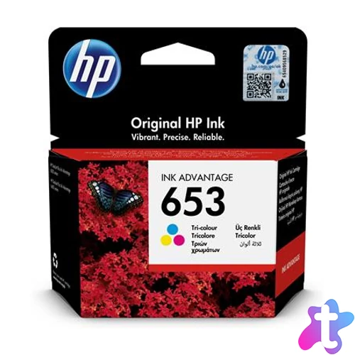 3YM74AE Tintapatron DeskJet Plus Ink Advantage 6075 All-in-One nyomtatóhoz, HP 653, c+m+y, 200 oldal