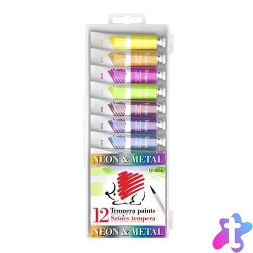 Tempera készlet, 12 darabos, ICO "Süni", metál és neon színek