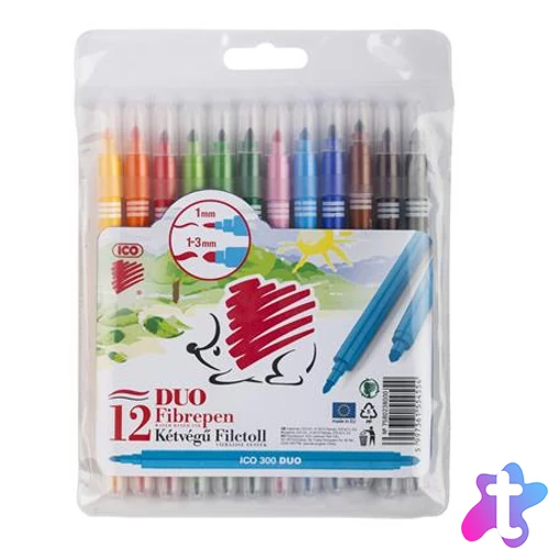 Filctoll készlet, 1/3 mm, kétvégű, ICO "Süni 300 DUO", 12 különböző szín