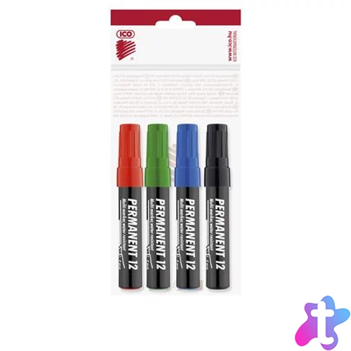 Alkoholos marker készlet, 1-4 mm, vágott, ICO "Permanent 12", 4 különböző szín