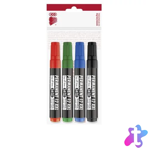 Alkoholos marker készlet, 1-4 mm, vágott, ICO "Permanent 12 XXL", 4 különböző szín