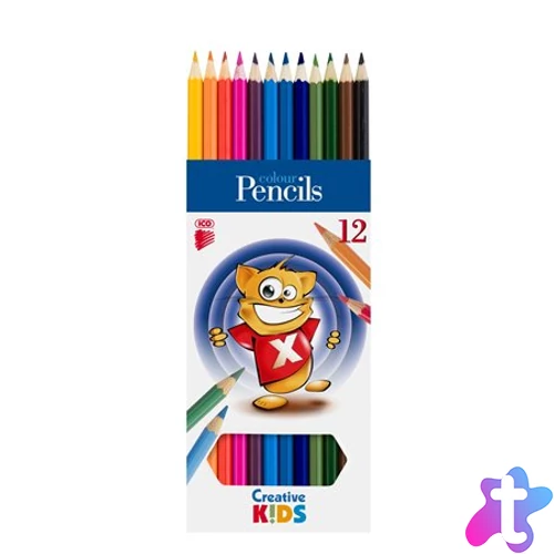 Színes ceruza készlet, hatszögletű, ICO "Creative Kids", 12 különböző szín