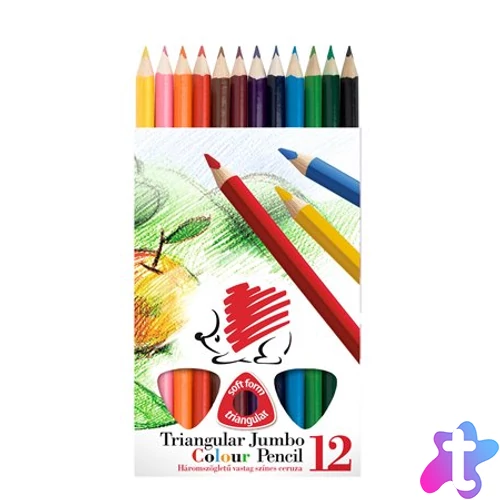 Színes ceruza készlet, háromszögletű, vastag, ICO "Süni", 12 különböző szín