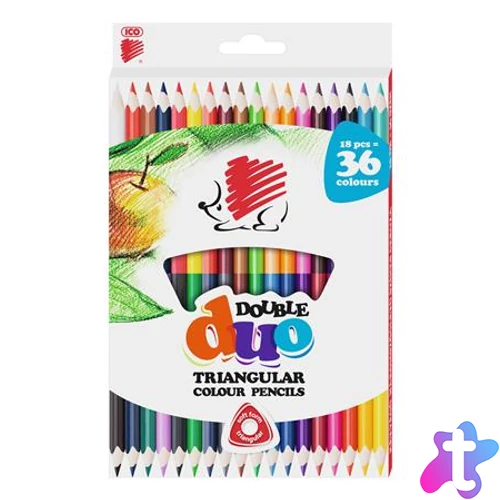 Színes ceruza készlet, kétvégű, háromszögletű, ICO "Süni", 36 különböző szín